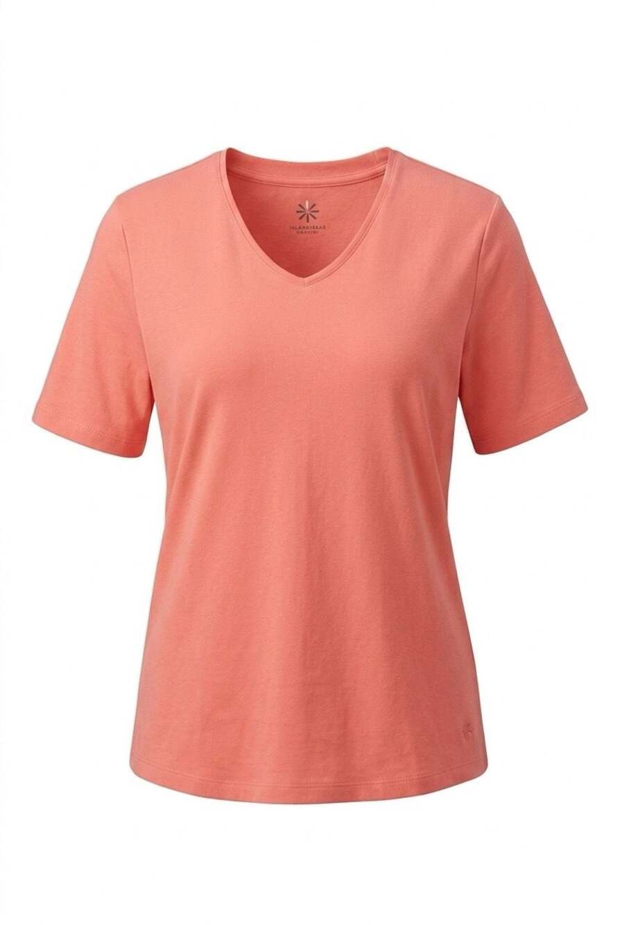 Isaac Mizrahi Live! Essentials V-Neck Short Sleeve Top, Coral, Size XL